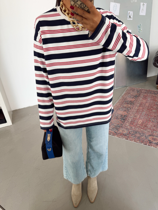 Çizgili Suprem Basic Sweat - Lacivert