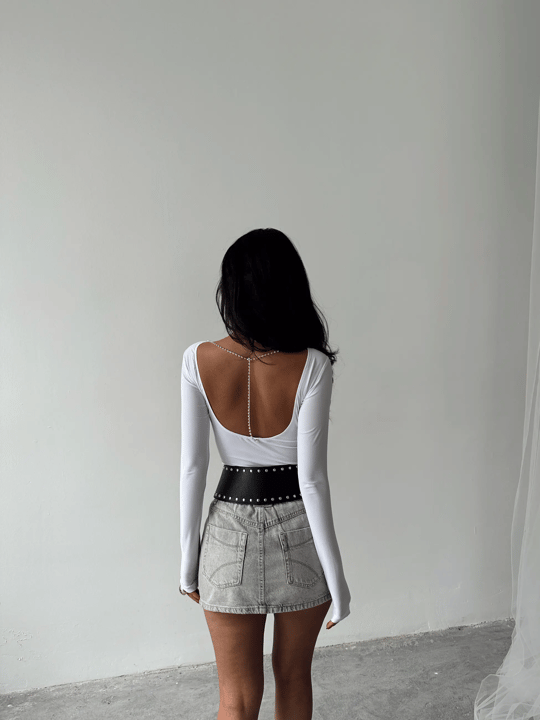 Mia Diamond Detay Bodysuit Beyaz - Beyaz