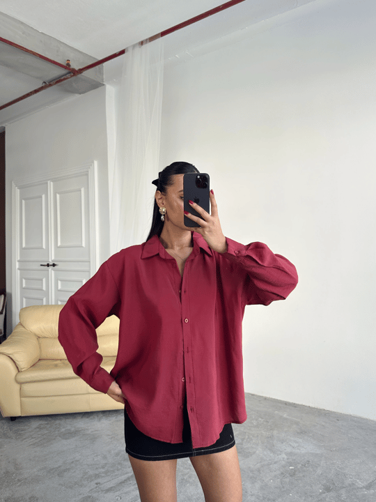 Oversize Modal Gömlek - Bordo