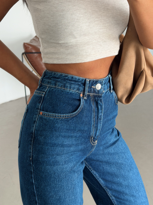 Klasik Model Kesik Paça Jean - Mavi