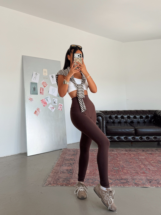 Yüksek Bel Fit Tayt - Kahve