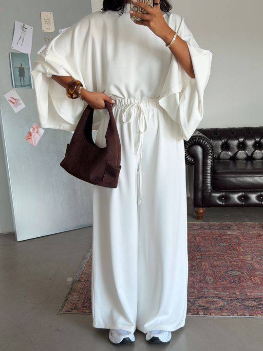 Yarasa Kol Oversize Takım - Beyaz