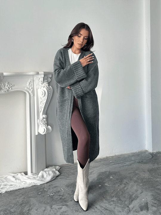 Oversize Uzun Hırka - Füme