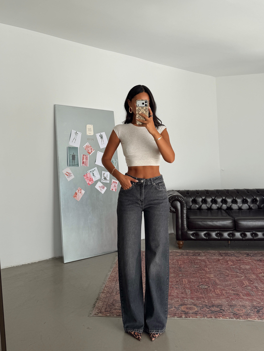 Orta Bel Wide Leg Jean - Füme Yıkama