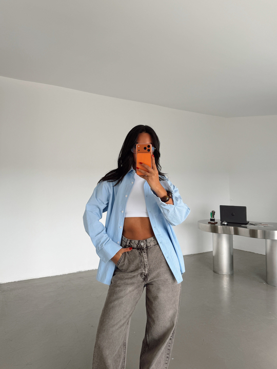 Oversize Poplin Gömlek - Bebe Mavi