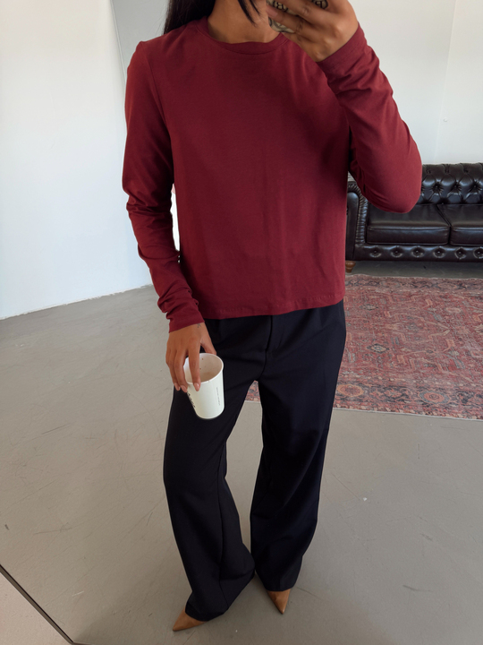 Düz Basic Uzun Kol - Bordo