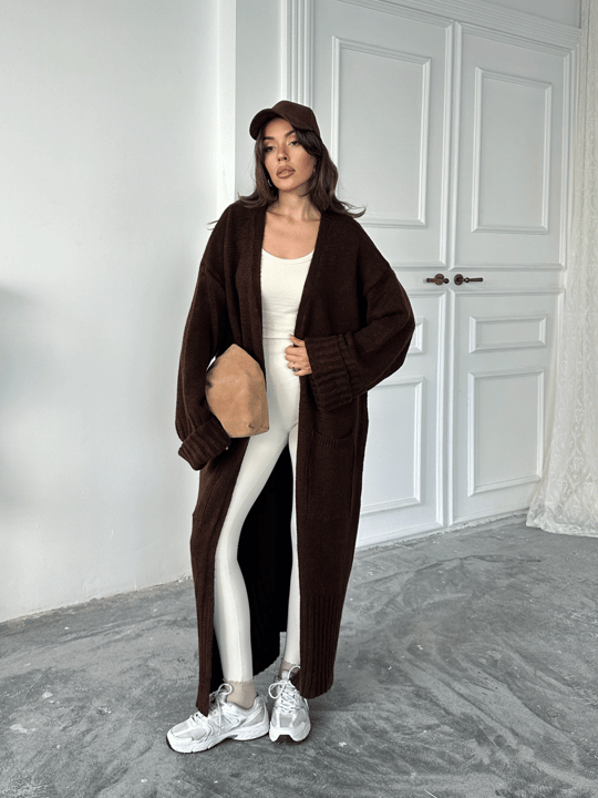 Oversize Uzun Hırka - Kahverengi