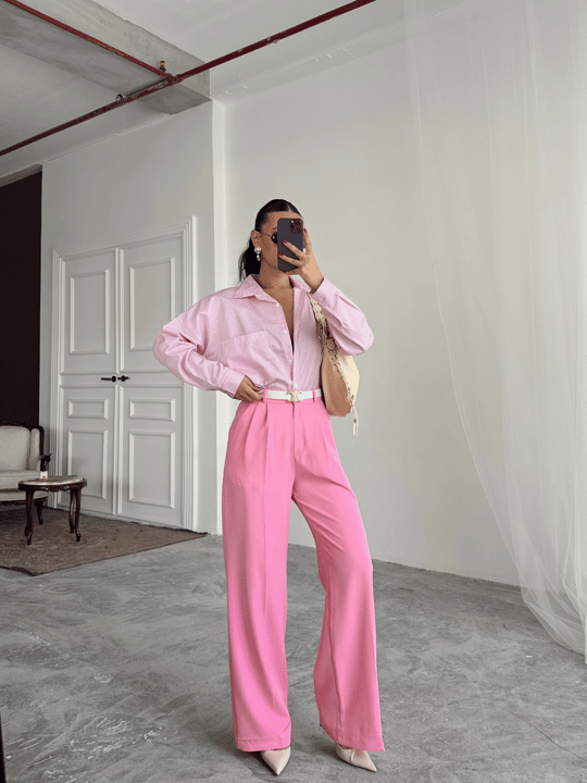 My Palazzo Kumaş Pantolon - Pudra Pembe