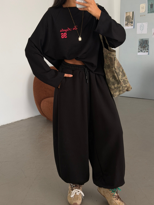 Oversize Jogger Eşofman - Siyah
