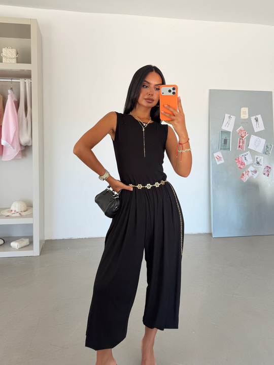 Sıfır Kol Jogger Tulum - Siyah