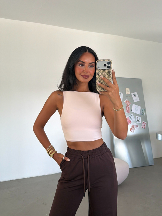 Kalın Askılı Crop - Pudra Pembe