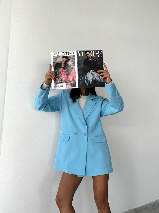 Çift Düğme Oversize Blazer  - Bebe Mavi