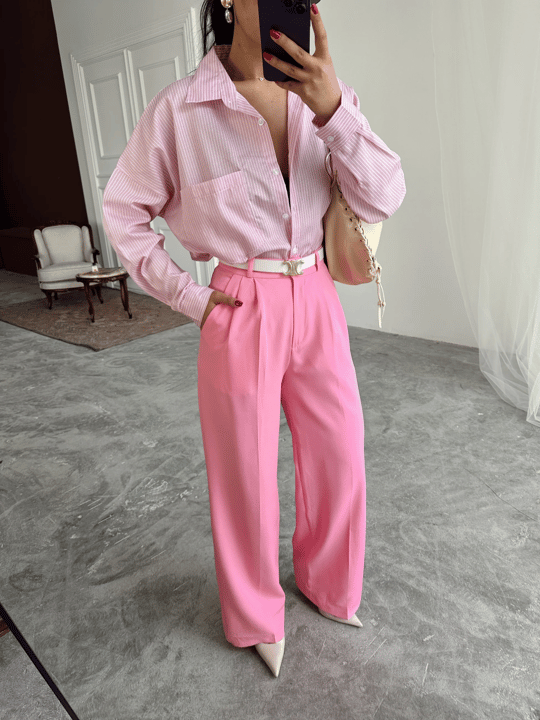 My Palazzo Kumaş Pantolon - Pudra Pembe