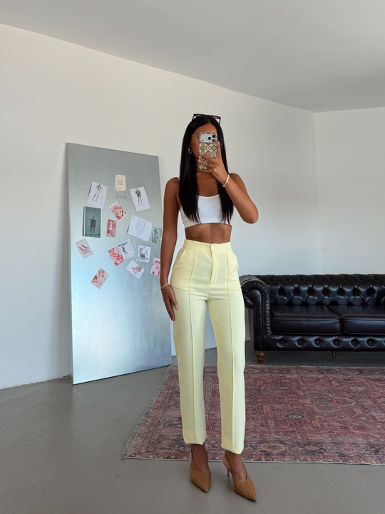 Beli Lastikli Çımalı Pantolon  - Sarı