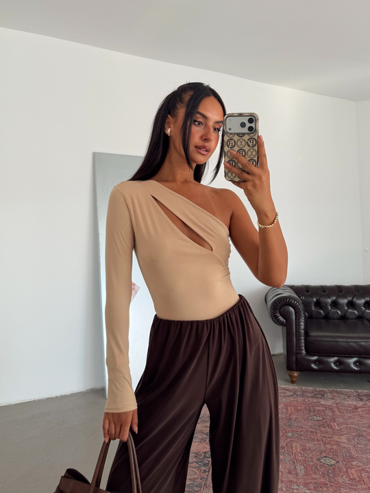 Sabrina Tek Kol Bodysuit Bej - Bej