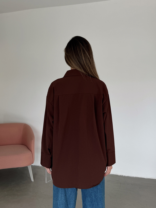 Gizli Pat Düğmeli Gömlek - Kahve