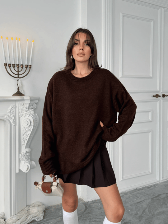 Yıkamalı Şardonlu Triko Kazak - Acı kahve