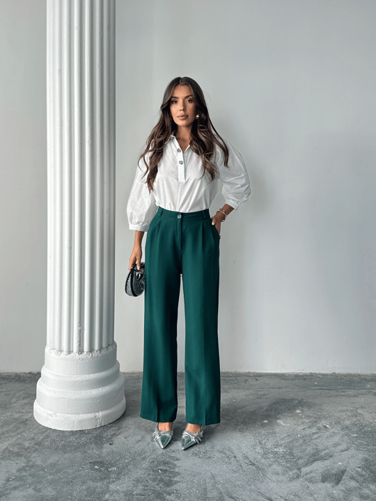 My Palazzo Kumaş Pantolon - Zümrüt Yeşili
