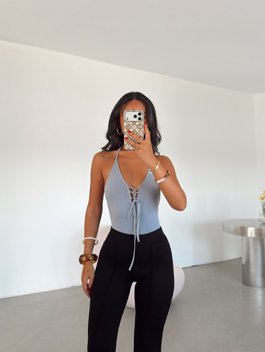 Maya Önden Bağcıklı Bodysuit Gri - Gri