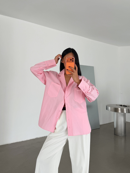 Ceket Yaka İki Cepli Gömlek - Pembe
