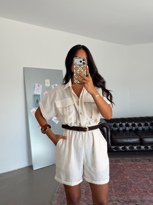 Beli Lastikli Mini Tulum - Taş