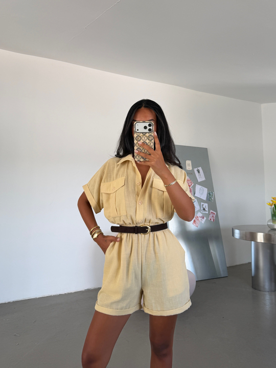 Beli Lastikli Mini Tulum - Sarı