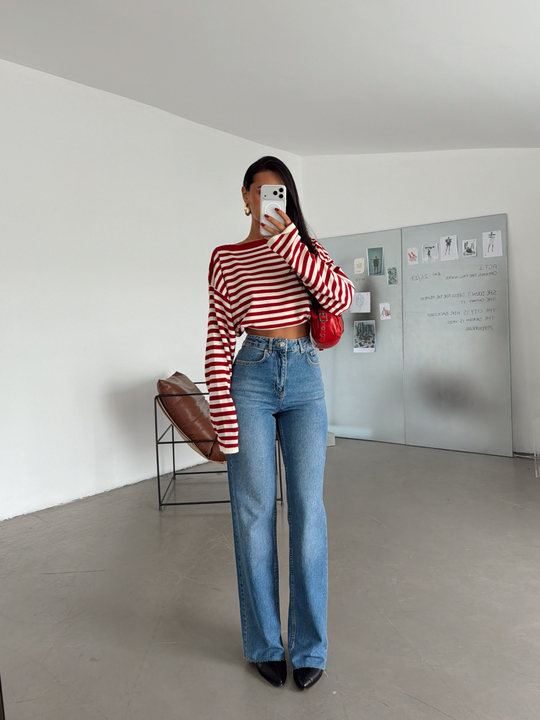 Klasik Model Kesik Paça Jean - Açık Mavi