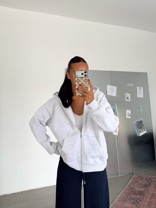 Fermuarlı Cepli Sweat - Gri