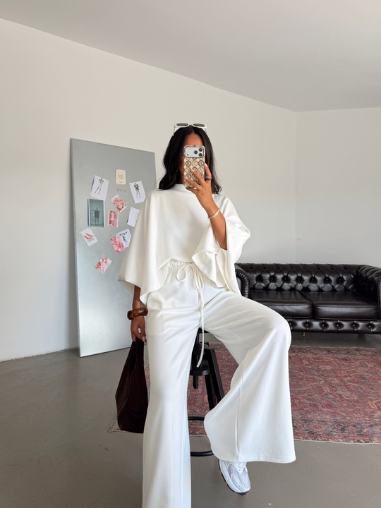 Yarasa Kol Oversize Takım - Beyaz