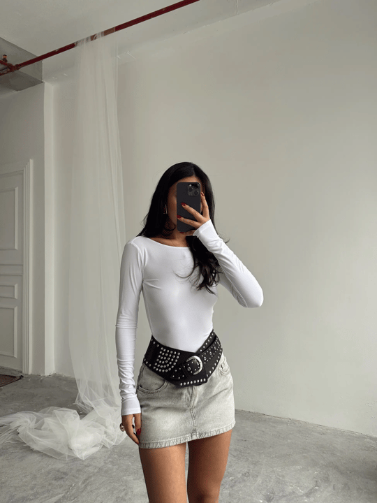 Mia Diamond Detay Bodysuit Beyaz - Beyaz