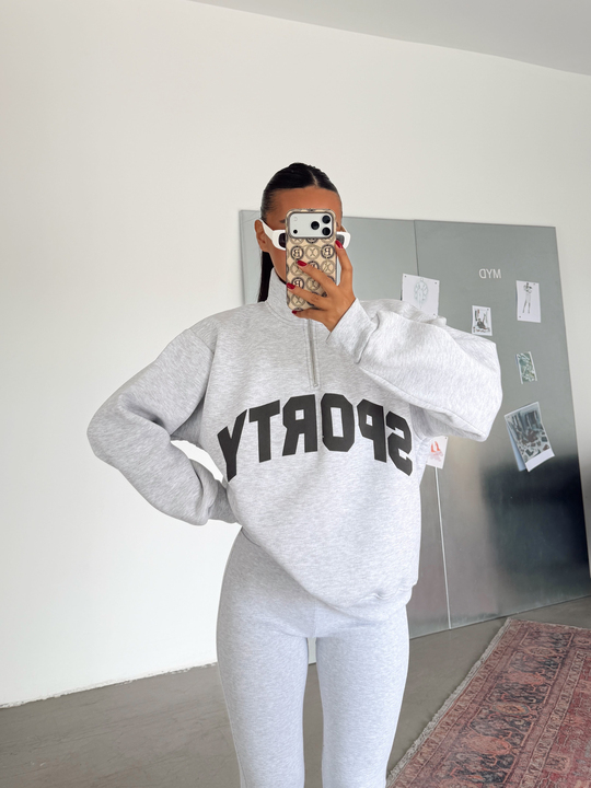 Sporty Yarım Fermuar Sweat - Gri