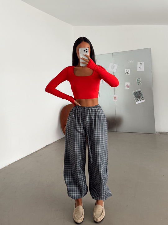 Bel Lastik Ekoseli Jogger Pantolon - Antrasit