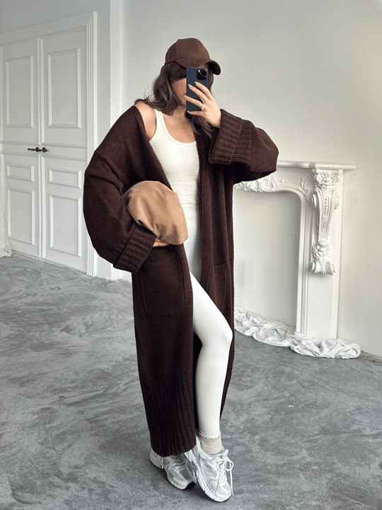 Oversize Uzun Hırka - Kahverengi