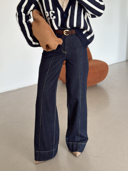 Arka Beli Lastikli Yan Cep Denim Jean - Lacivert