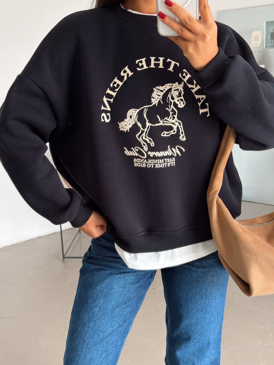 Birleşik Baskılı Sweatshırt - Lacivert