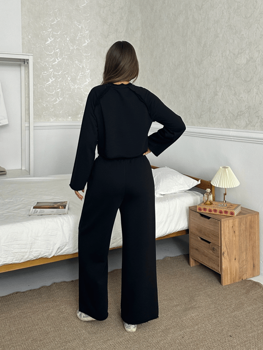 Uzun Kol Ters Dikiş Takım - Siyah