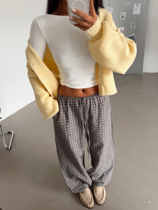 Bel Lastik Ekoseli Jogger Pantolon - Vizon