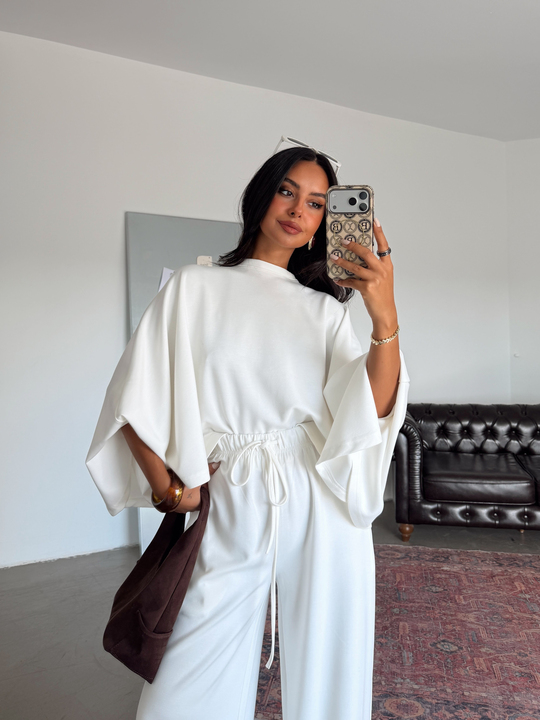 Yarasa Kol Oversize Takım - Beyaz