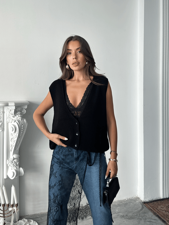 Dört Düğme Selanik Yelek - Siyah