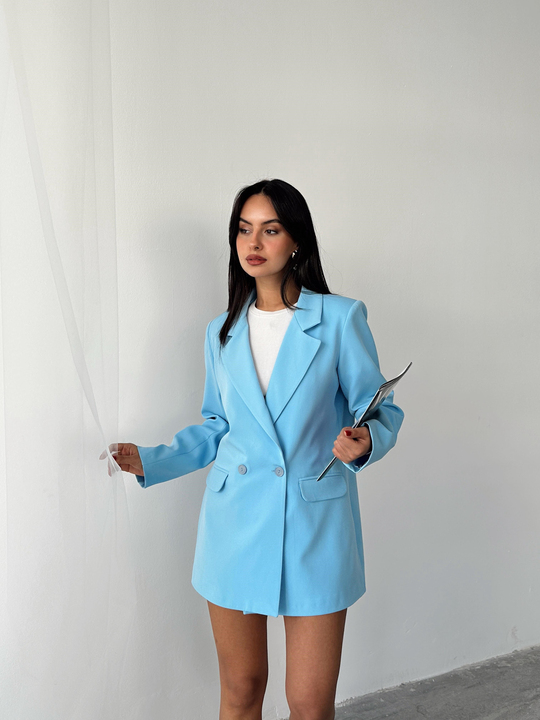 Çift Düğme Oversize Blazer  - Bebe Mavi