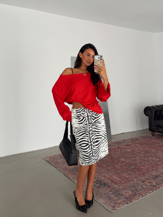 Zebra Desenli Etek - Siyah-Beyaz