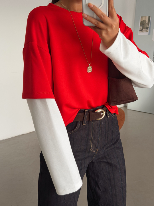 Modal Birleşik Sweat - Kırmızı
