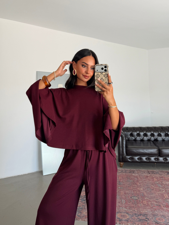 Yarasa Kol Oversize Takım - Bordo