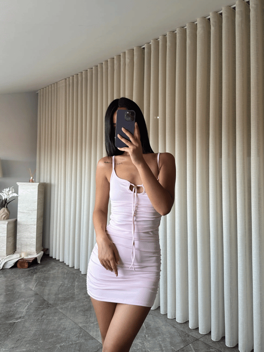 Yan Drape Mini Elbise  - Pembe