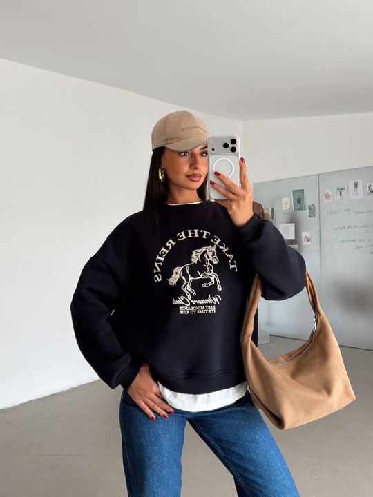Birleşik Baskılı Sweatshırt - Lacivert