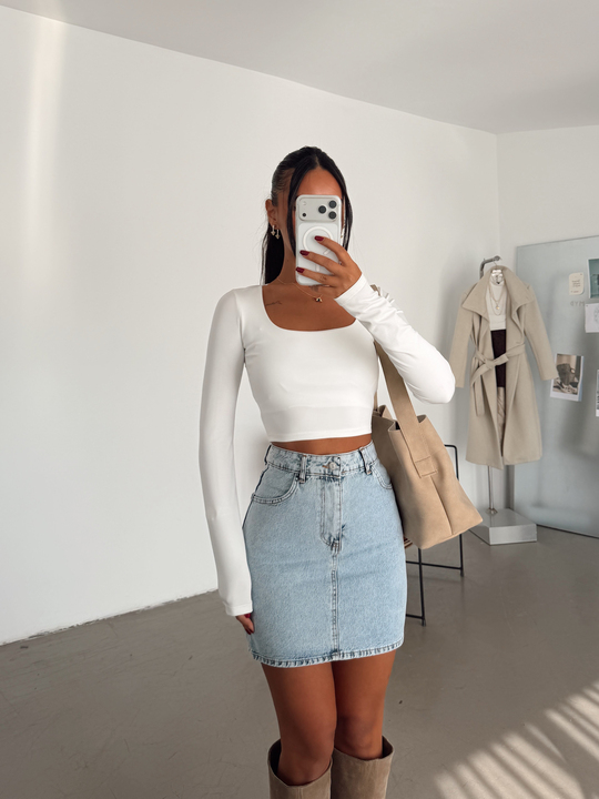 Mini Denim Etek - Buz Mavi
