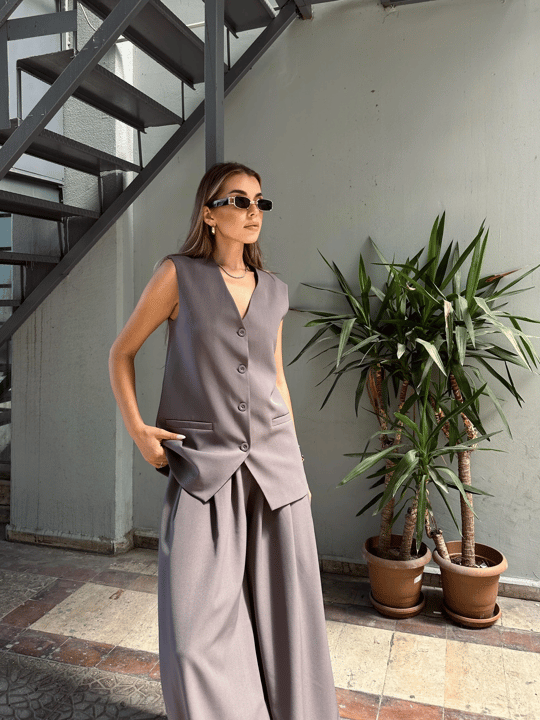 Taila Dört Düğme Yelek Füme - Füme