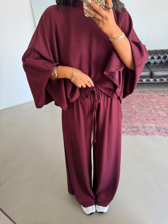Yarasa Kol Oversize Takım - Bordo