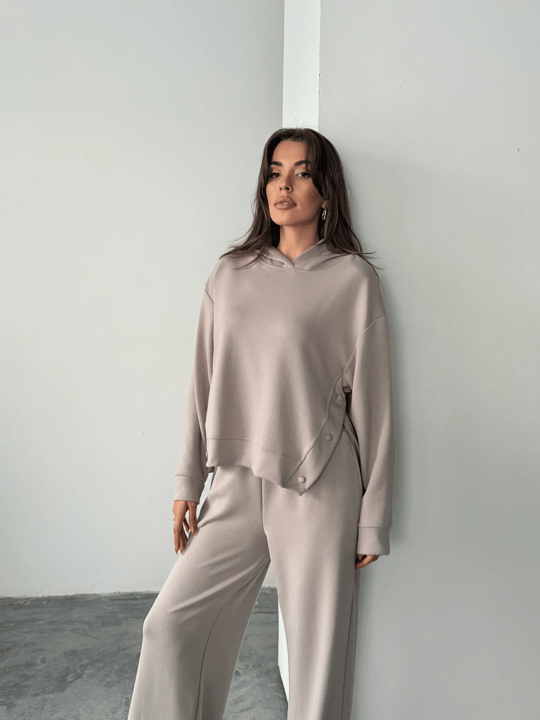 Çıt Çıt Detaylı Kapüşonlu Takım  - Taş