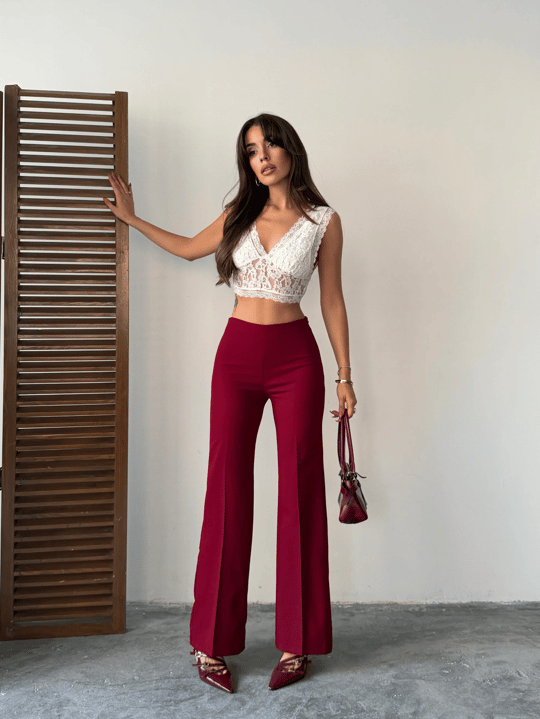 Gizli Fermuarlı Pantolon - Bordo